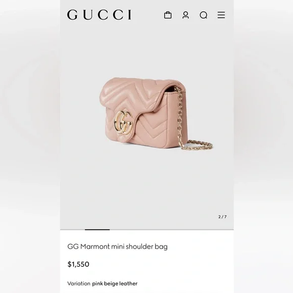 Gucci Calfskin Matelasse Super Mini GG Marmont Shoulder Bag - Porcelain Rose - Picture 12 of 17